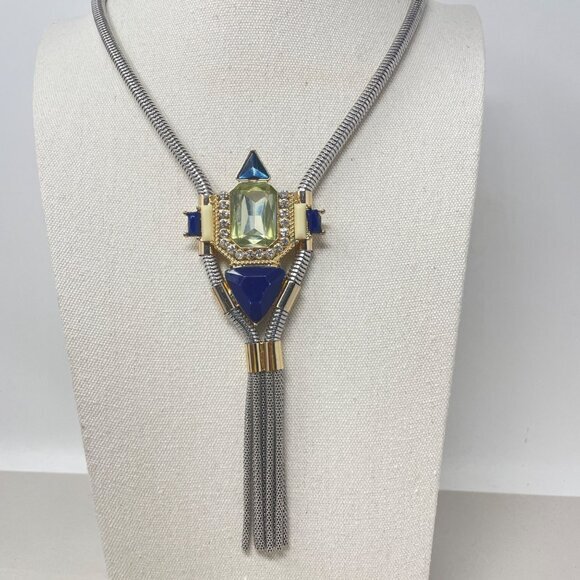 The Limited Statement Tassel Necklace Silver-Tone Long Length Chunky Glam - Picture 8 of 8